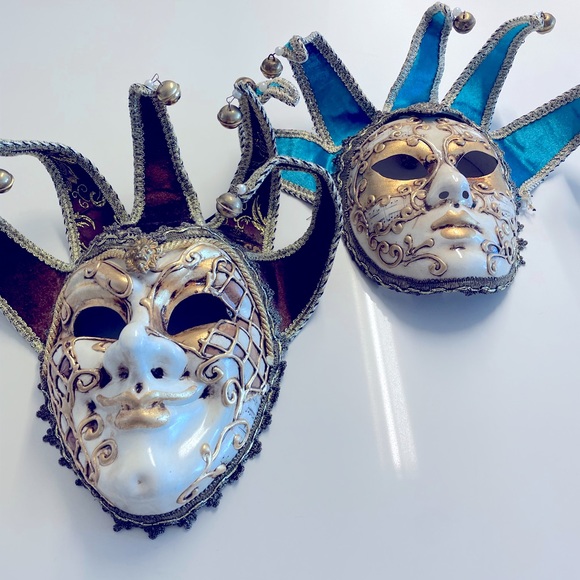 Set Pair of Venetian Masks Male and Female Made in Italy Mardi Gras Mask - Picture 2 of 6